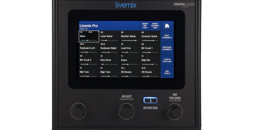 Livemix PRO SOLO  personal mixer front blue side mix standing